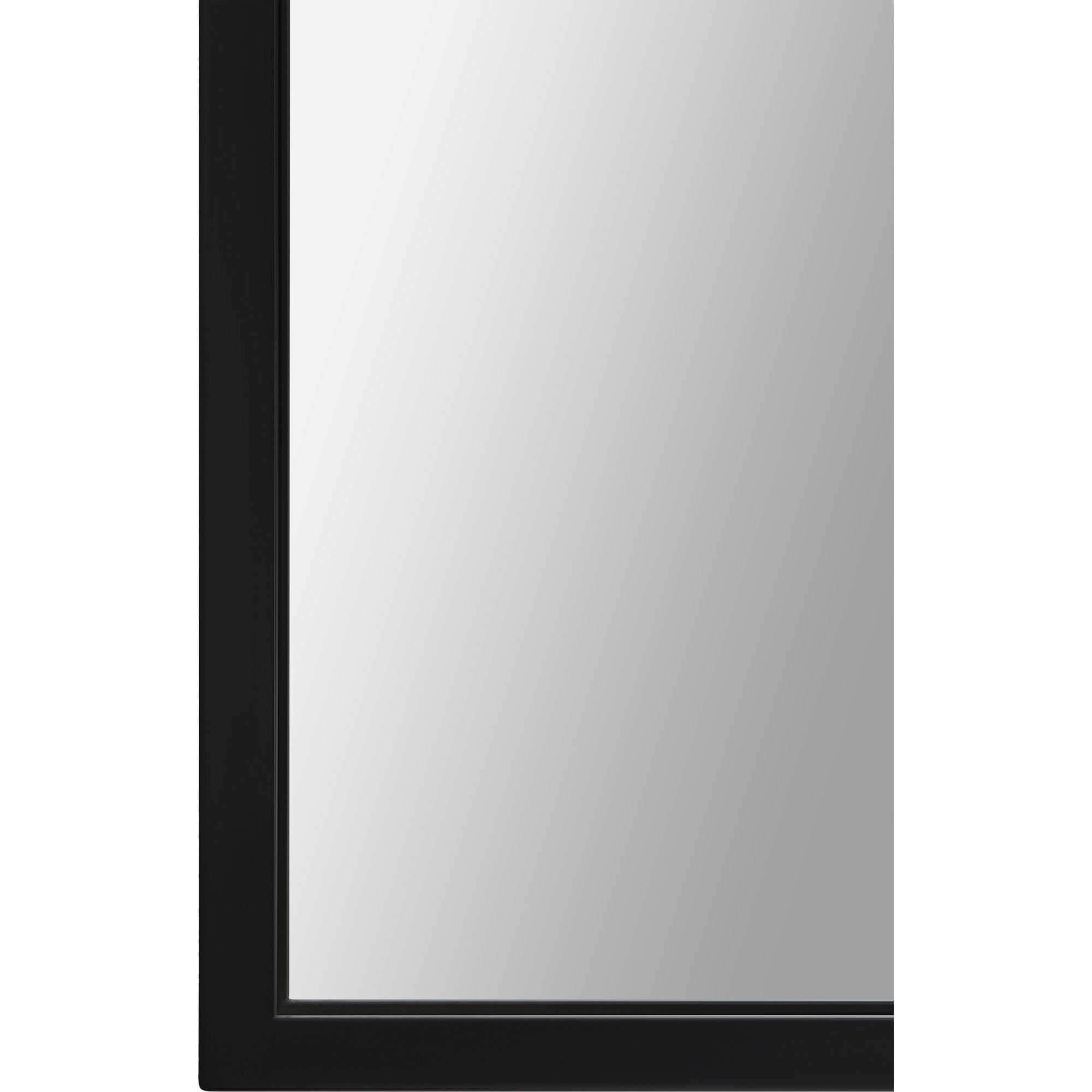 Keene mirror featuring a close-up view of the black frame and a clear reflective surface.