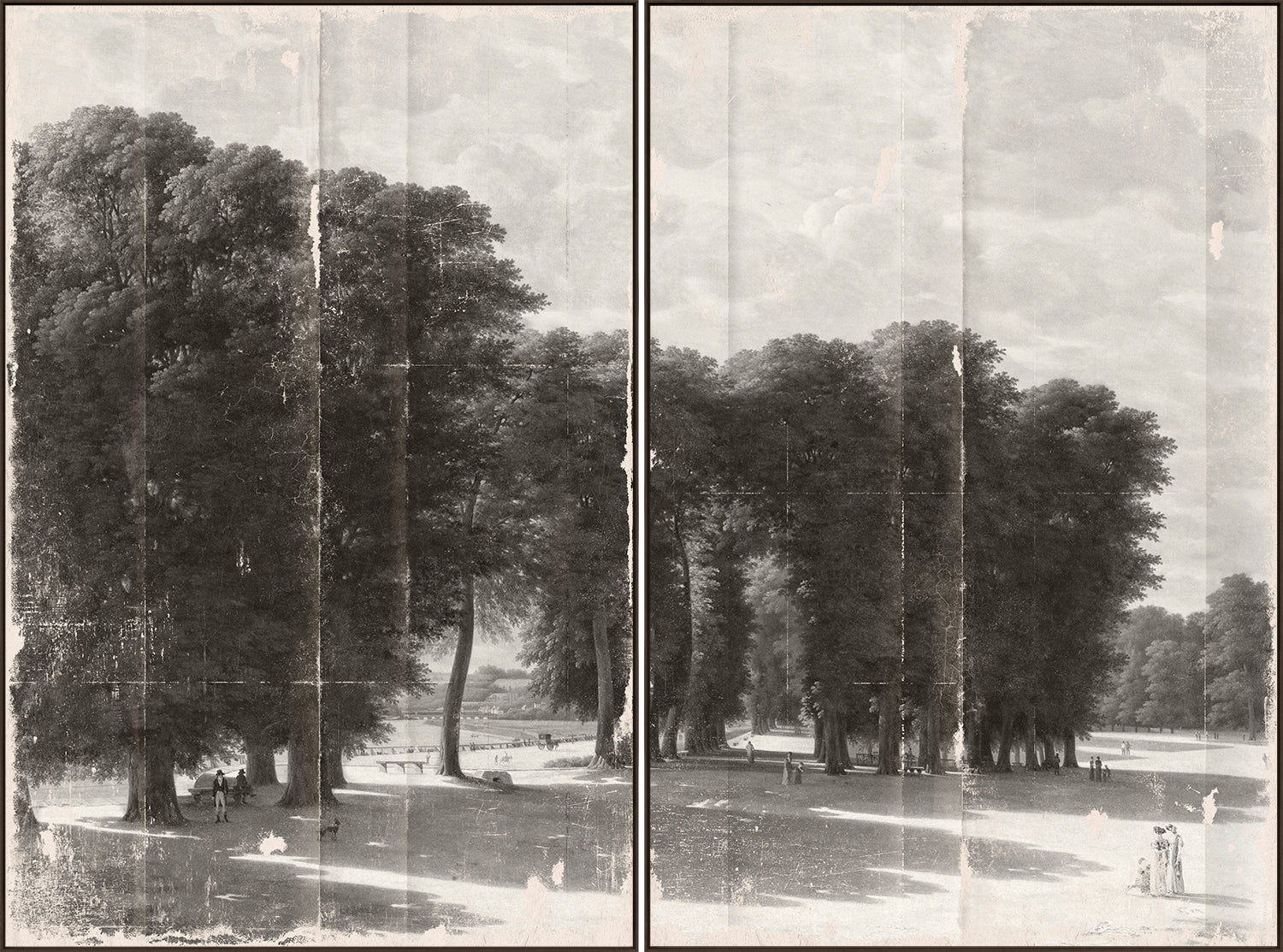 Grisaille Landscape Diptych framed art print, 90.5 × 67 in