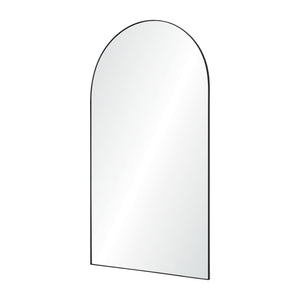 Farida mirror by Renwil, arched top, clear reflective surface with black trim.