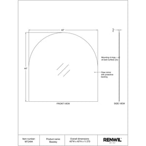 Diagram of Beasley mirror showing front and side views with dimensions and mounting details.