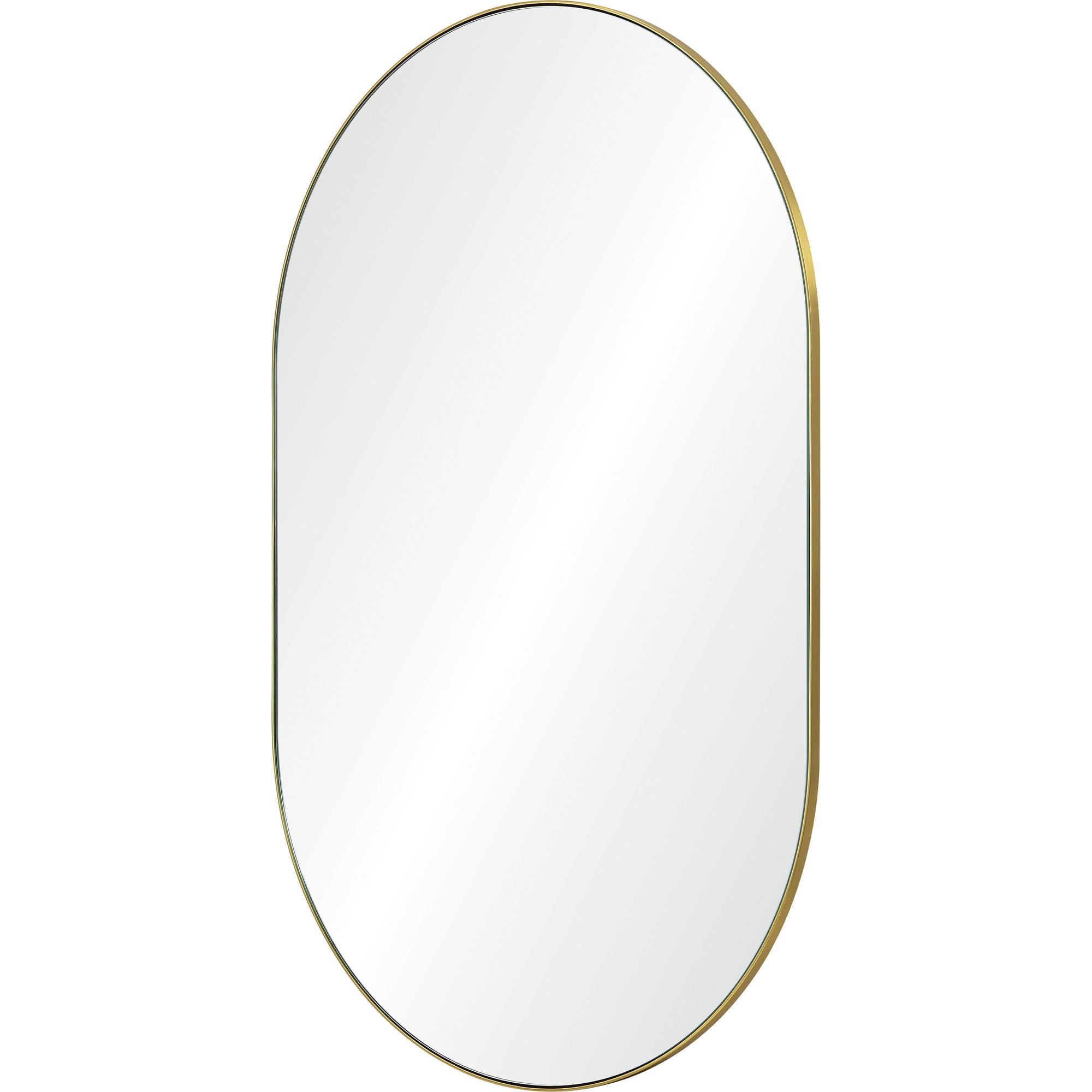 Beckah mirror by Renwil, oval shape with a sleek gold frame, front view.