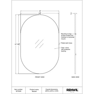 Beckah mirror by Renwil, technical drawing showing dimensions and mounting details.
