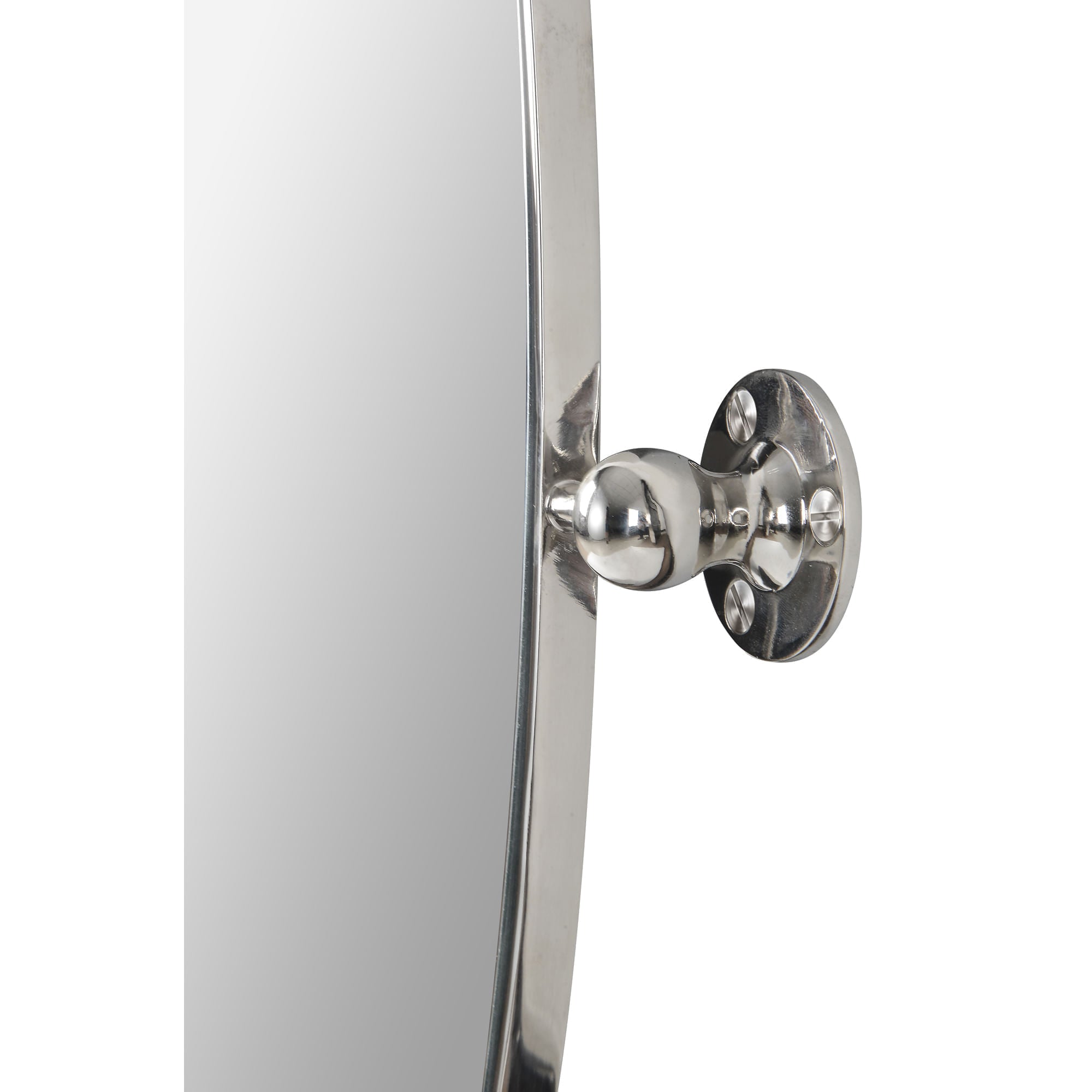 Close-up of Azalea mirror's silver mounting bracket and edge detail.