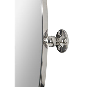 Close-up of Azalea mirror's silver mounting bracket and edge detail.
