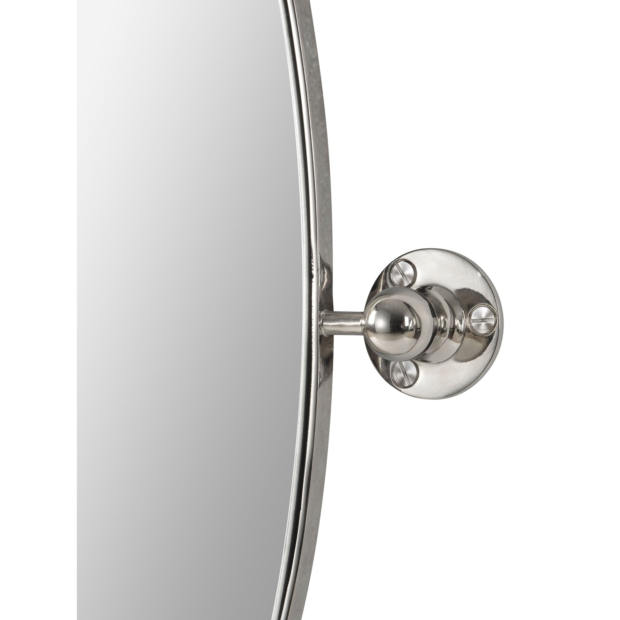 Side view of Azalea mirror highlighting silver mounting hardware and smooth edge.