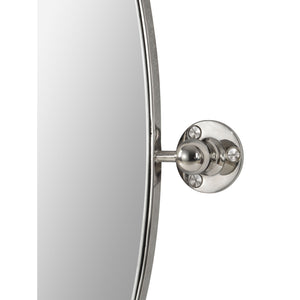 Side view of Azalea mirror highlighting silver mounting hardware and smooth edge.