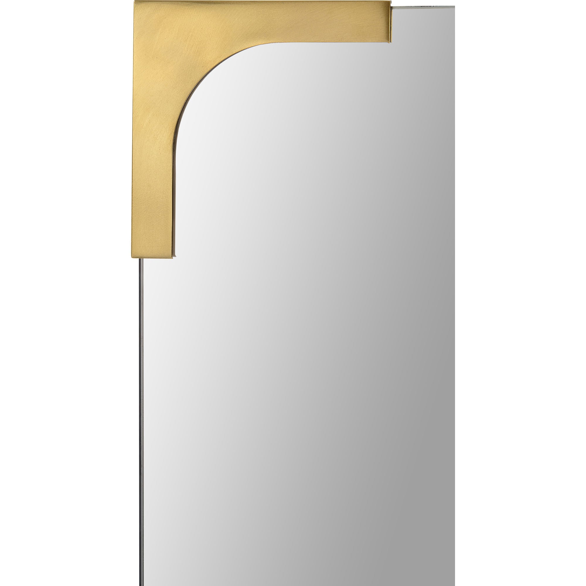 Eros mirror featuring a sleek design with a polished brass top corner.