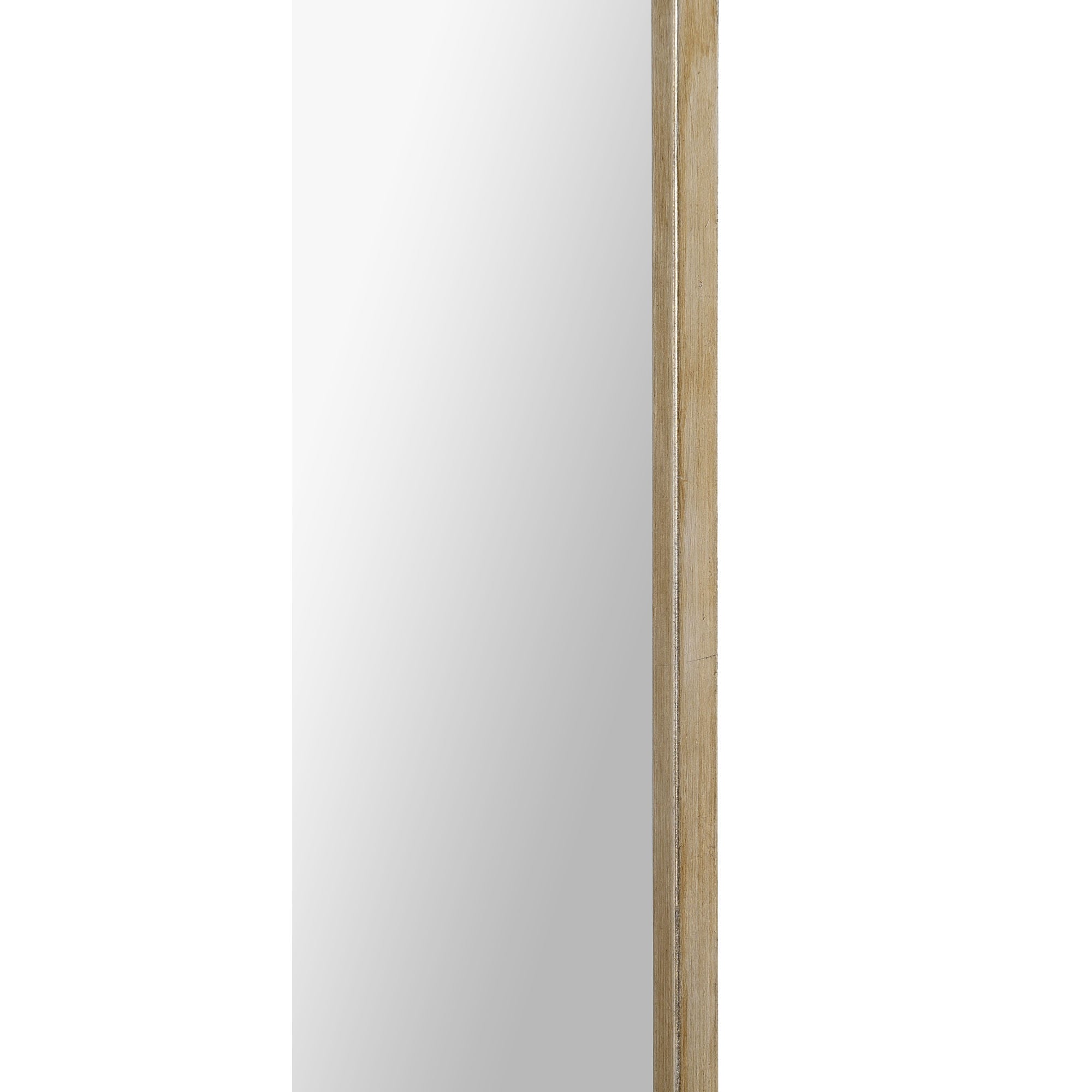 Side view of Natasha mirror highlighting the slim silver leaf frame.