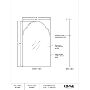 Diagram of Natasha mirror with dimensions and details about the frame and mirror.