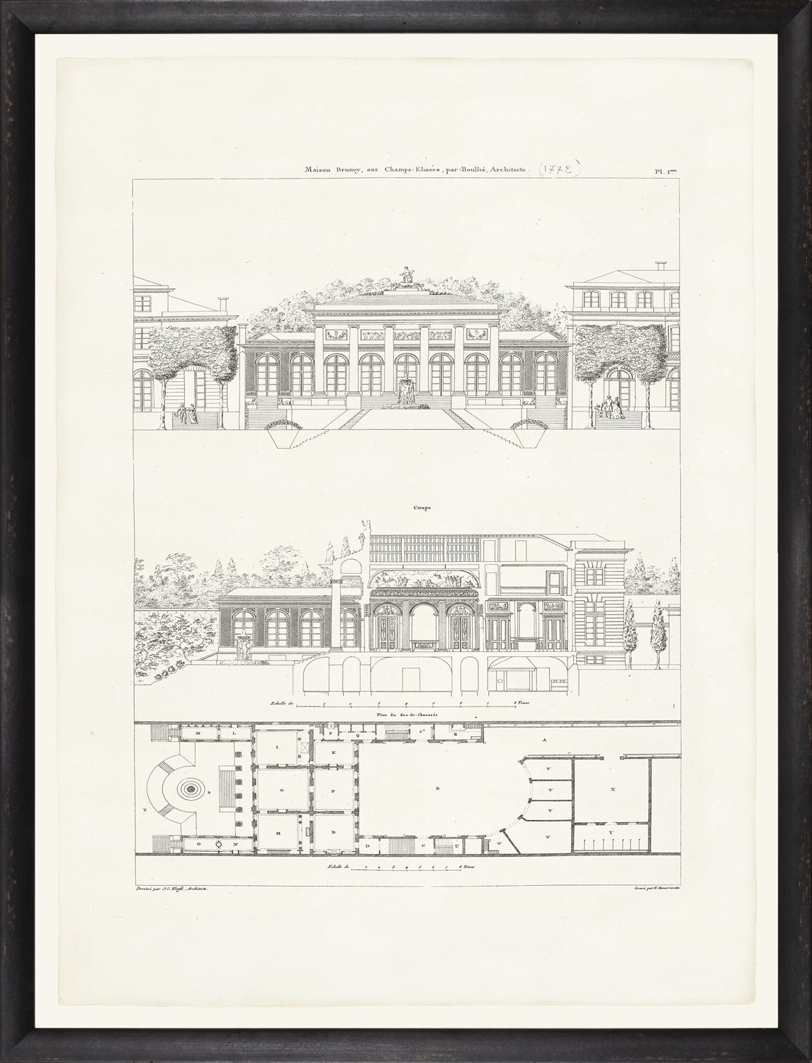 Parisienne Plan V Circa 1745-1810 wall art featuring architectural sketches in black and white.