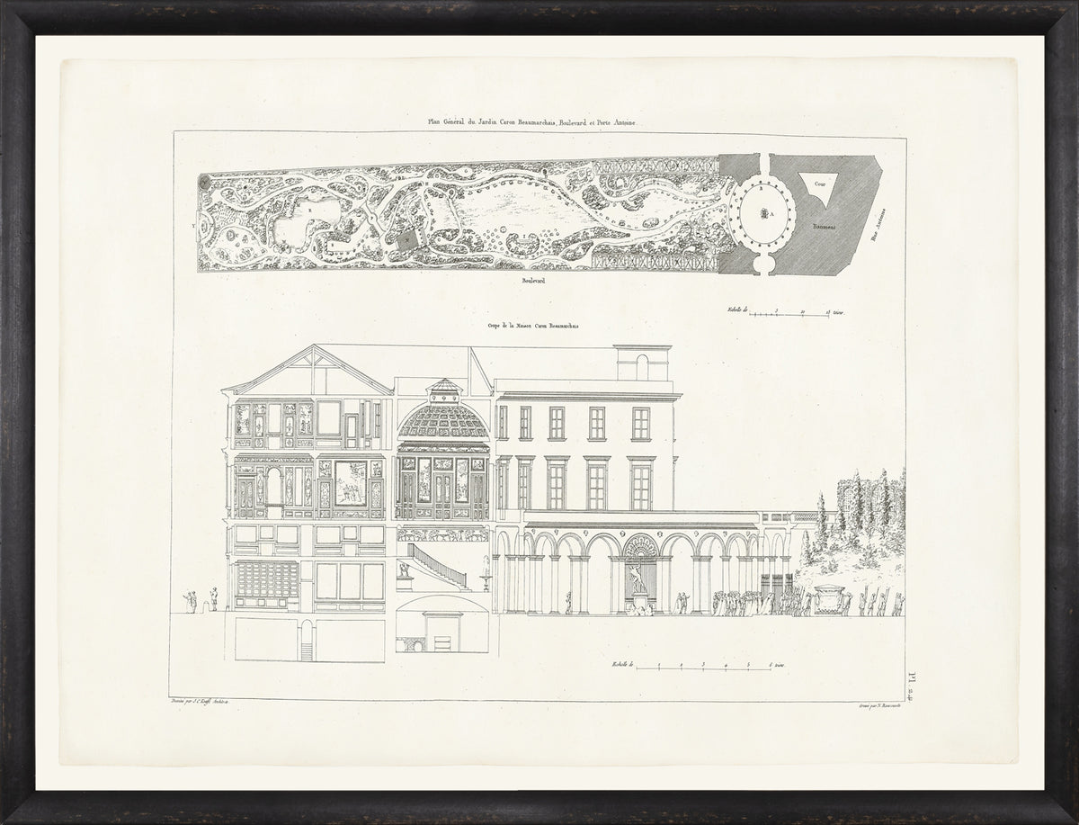 Parisienne Plan VII Circa 1745-1810 wall art featuring architectural drawings and garden plans.