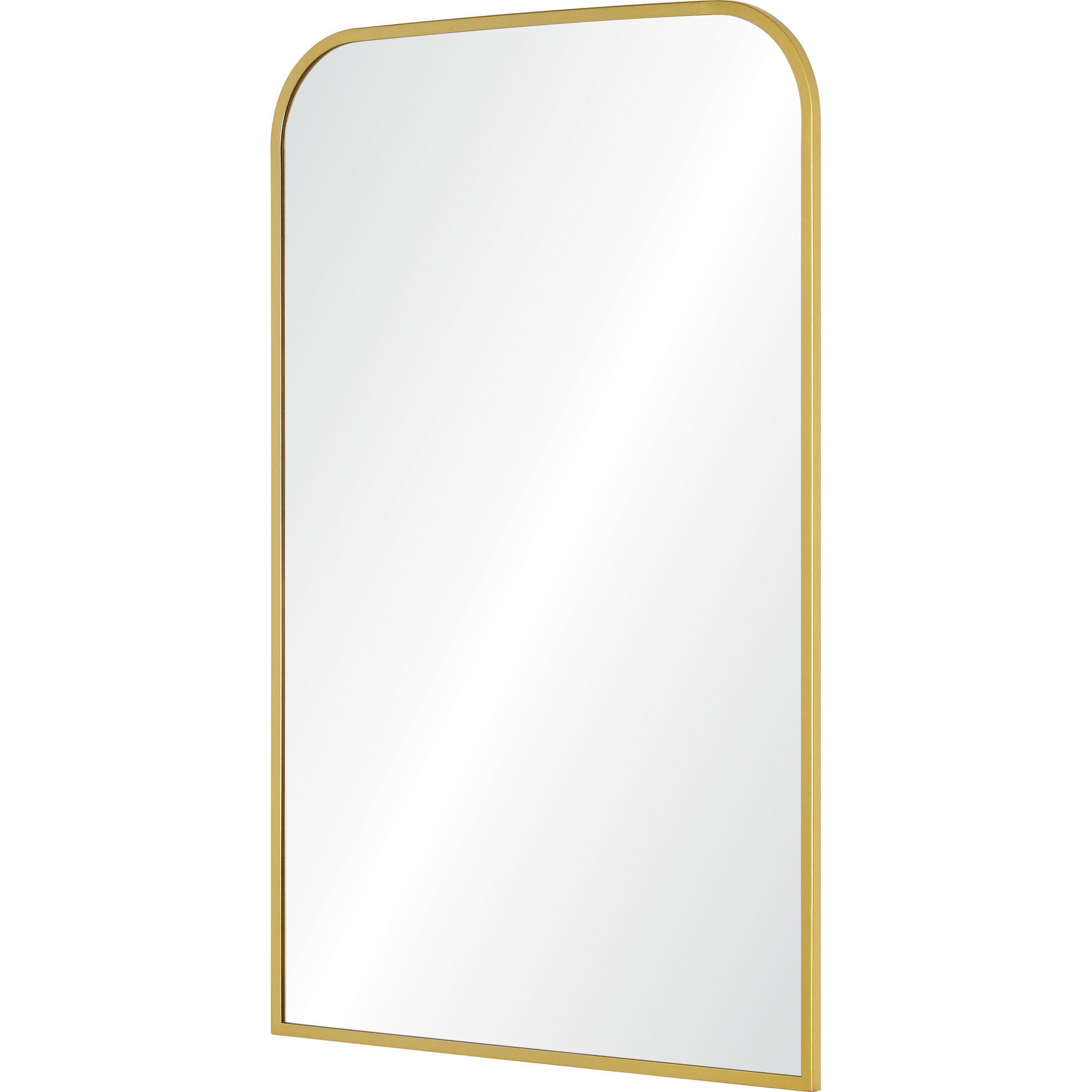 Merrimack mirror with a gold frame, arched top, and clear reflective surface.
