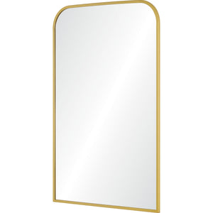 Merrimack mirror with a gold frame, arched top, and clear reflective surface.