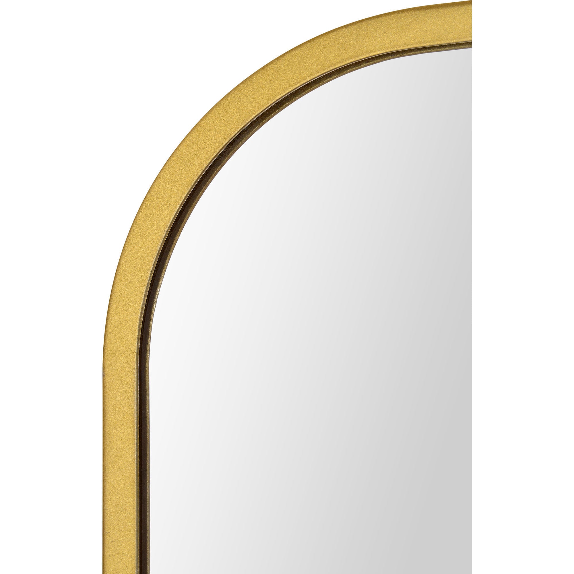 Close-up of Merrimack mirror's gold frame with a smooth, rounded edge.