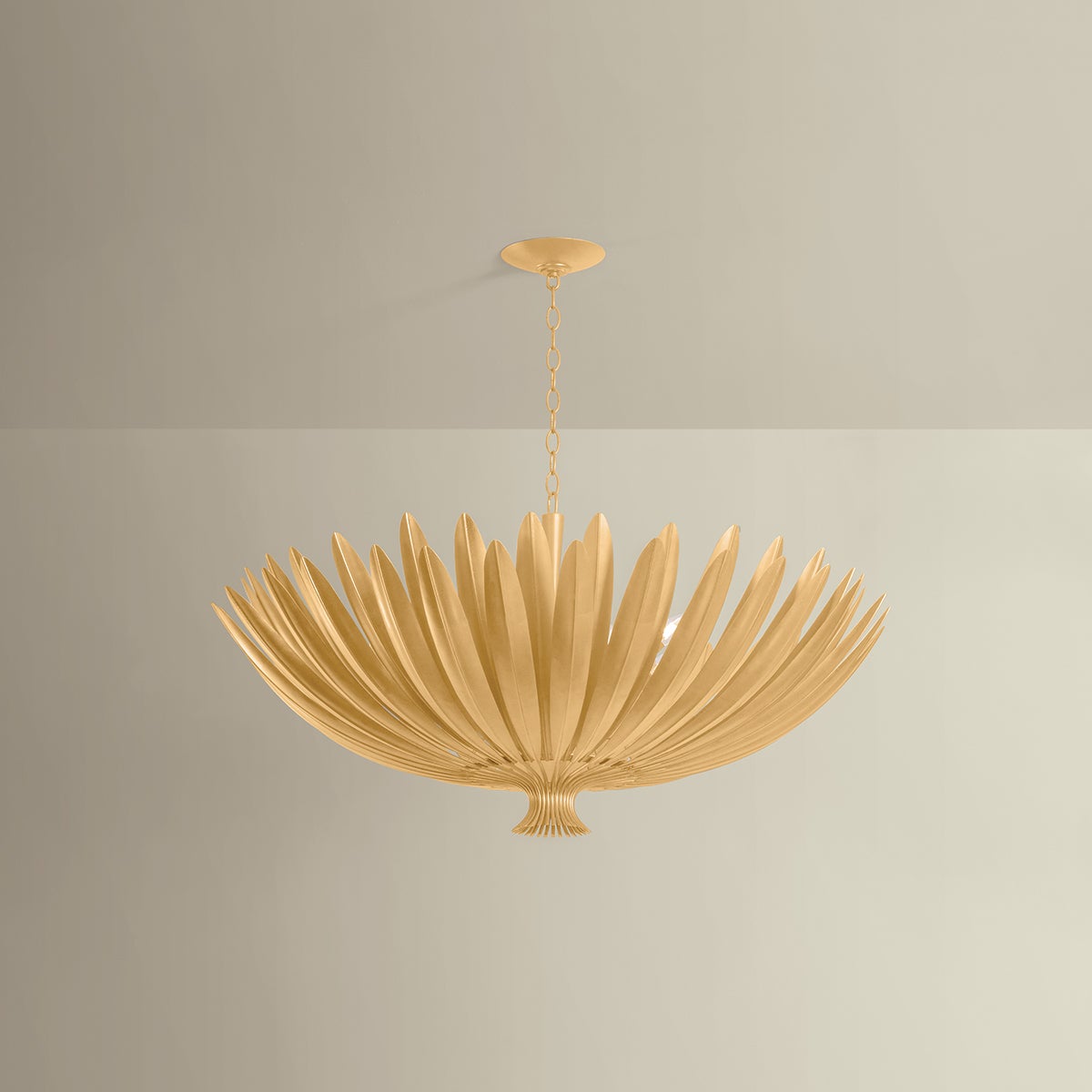Close-up of the Whitfield Chandelier 48" showing the frame, arms, and shade detail.