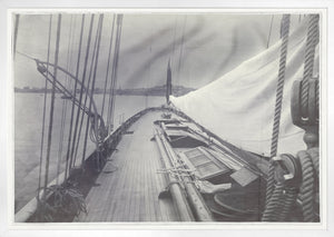 Indigo Stained – Deck of Galatea wall art featuring a vintage sailing ship on calm waters.