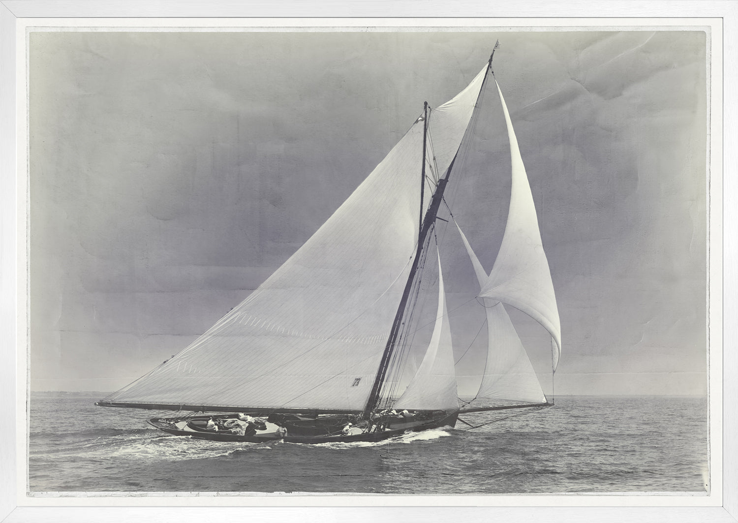 Indigo Stained – Yacht Huron wall art featuring a classic sailboat on the water.