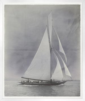 Indigo Stained – Cutter Calluna wall art featuring a vintage sailboat on water