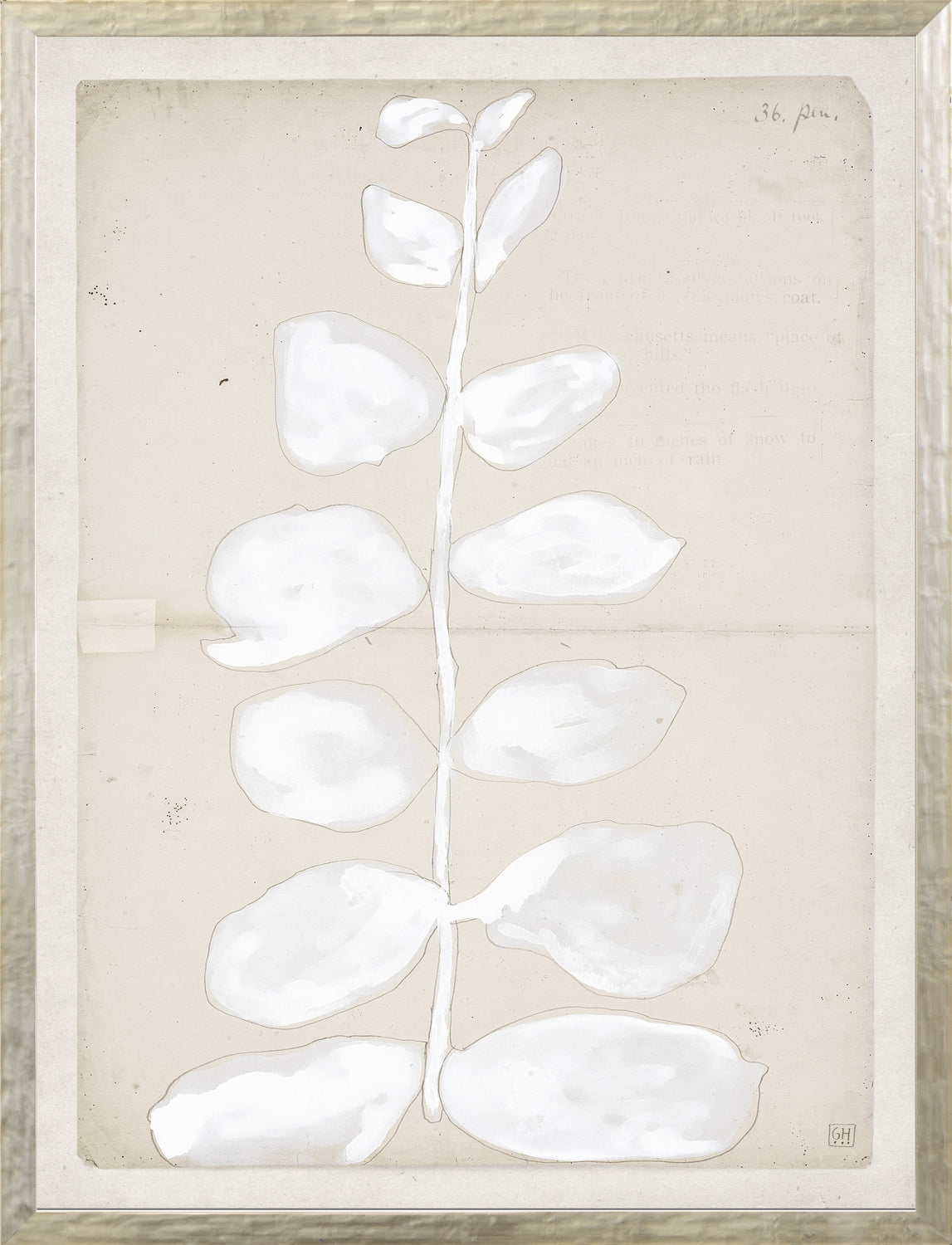 Restoration Paper XII wall art featuring a white leaf illustration on a beige background