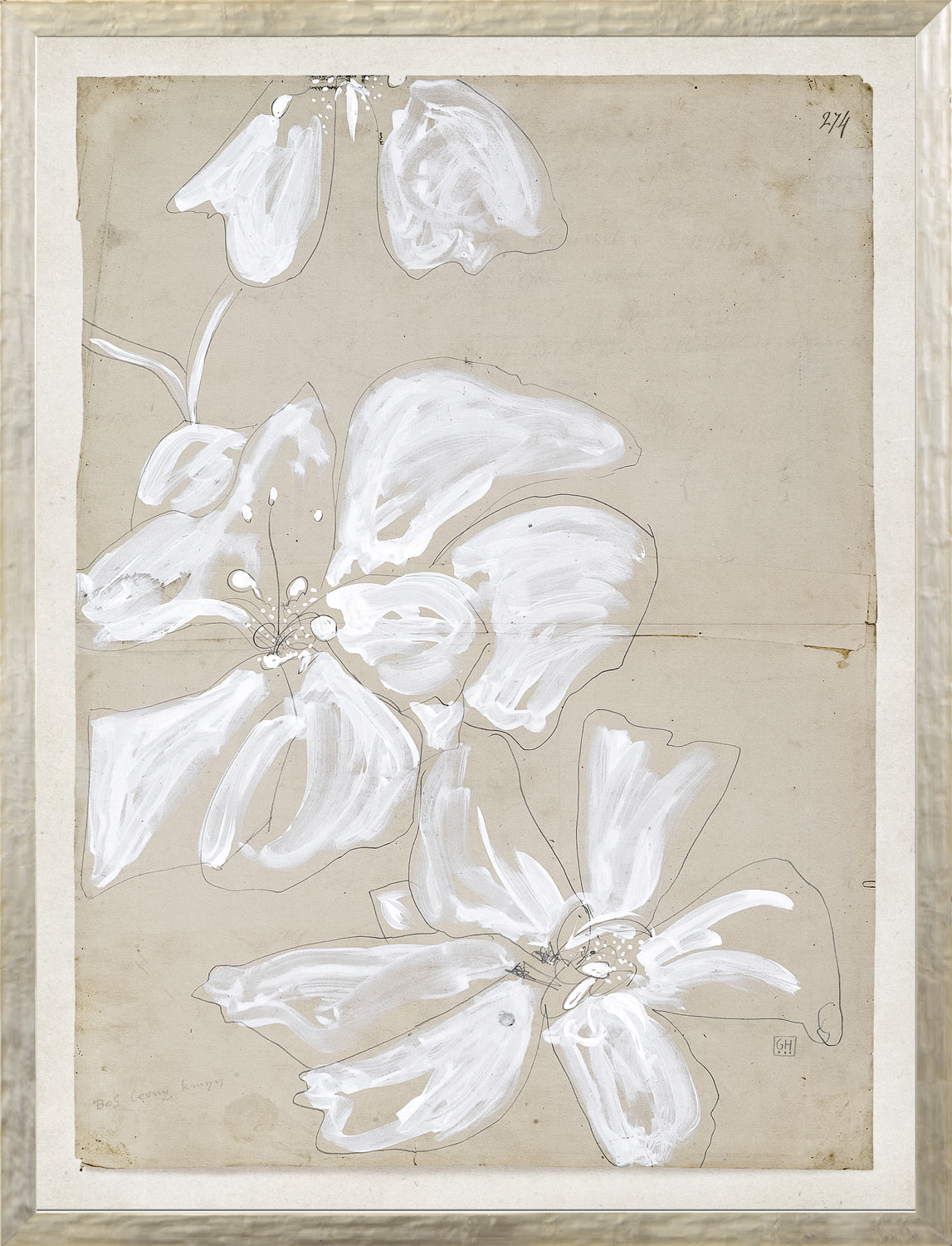 Restoration Paper XXI wall art featuring white floral design on beige background
