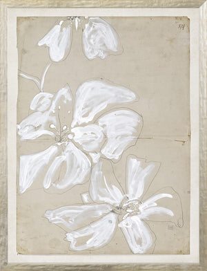 Restoration Paper XXI wall art featuring white floral design on beige background