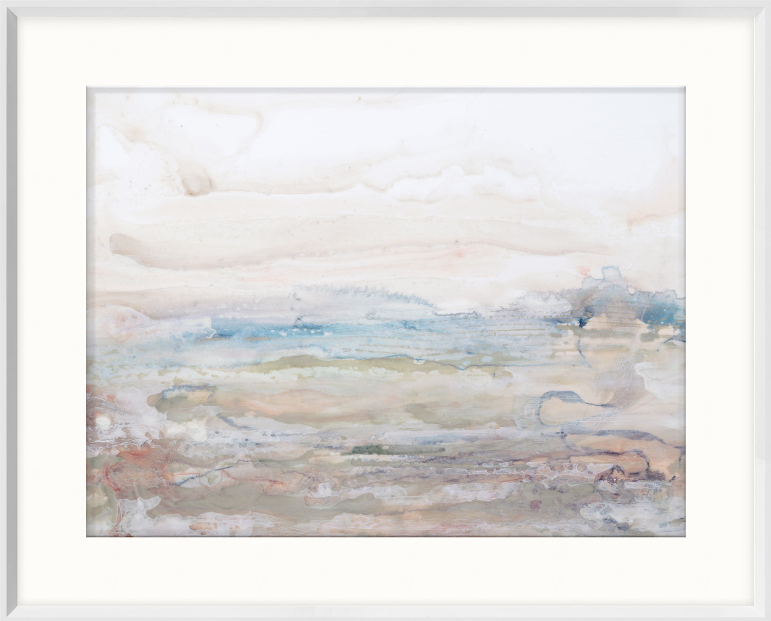 High Desert I wall art featuring soft watercolor landscape in muted tones of blue and beige.