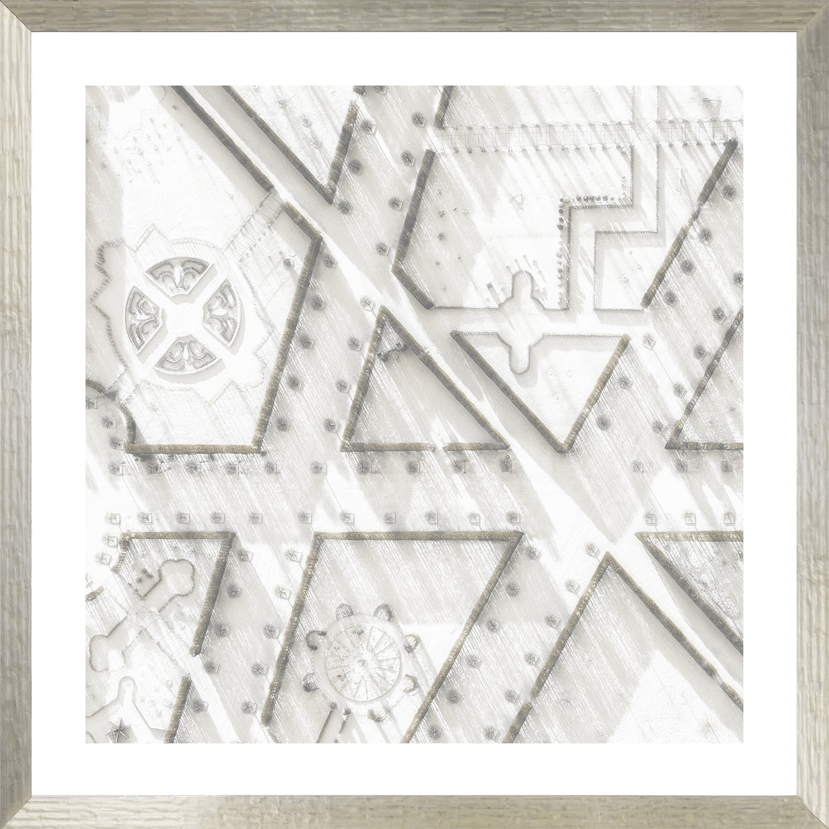 Rundale Palace I wall art featuring a detailed aerial view in gray and white tones.