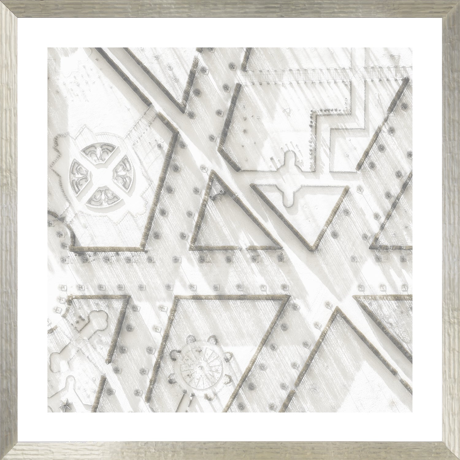 Rundale Palace I wall art featuring a detailed aerial view in gray and white tones.