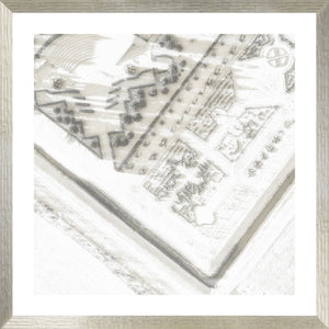 Rundale Palace IV wall art featuring an aerial view in soft gray tones, framed in a light silver frame.