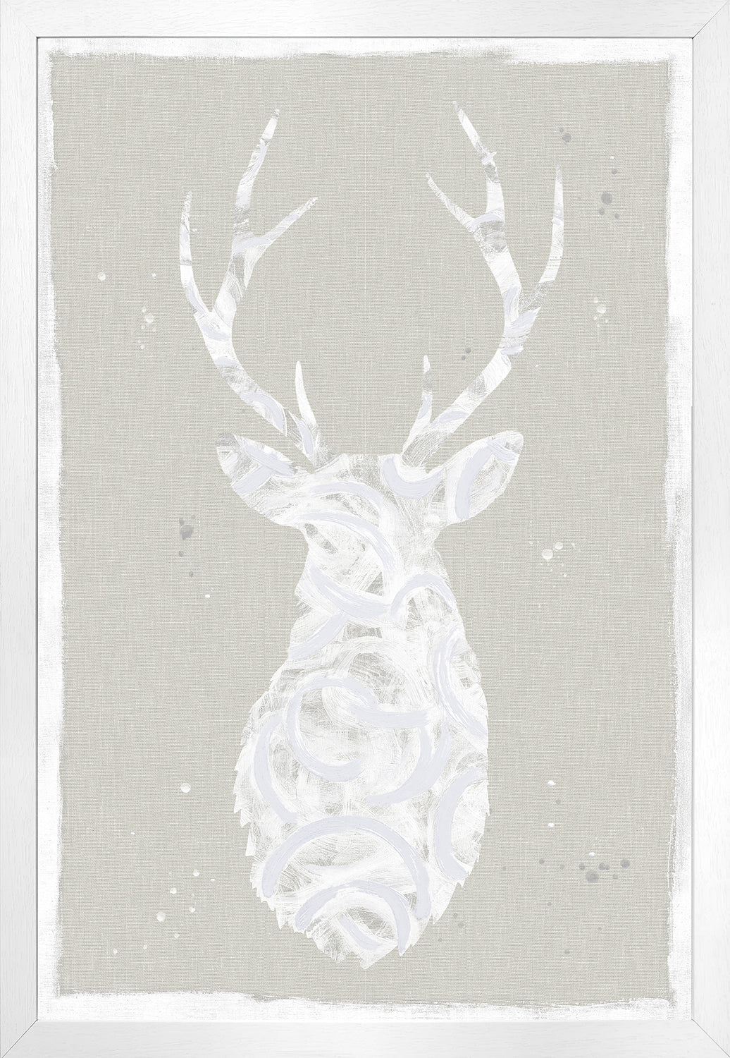 Stag – Silhouette II wall art featuring a white deer silhouette on a textured beige background.