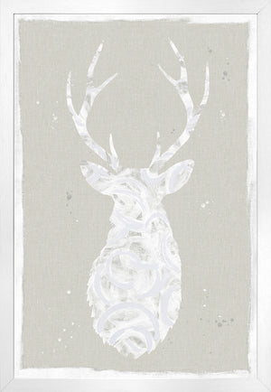 Stag – Silhouette II wall art featuring a white deer silhouette on a textured beige background.