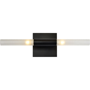Lina wall sconce with two frosted glass tubes and a black rectangular base.