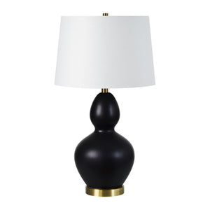 Kamilia Table Lamp Set with a matte black ceramic body and off-white shade, viewed frontally.