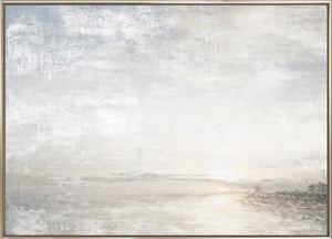Aurora on the Lake II wall art featuring a serene landscape in soft gray and white tones