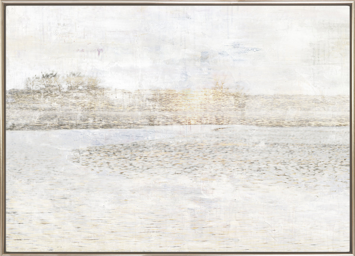 Sunlit Ripples II wall art featuring a serene landscape with soft colors and textured water.