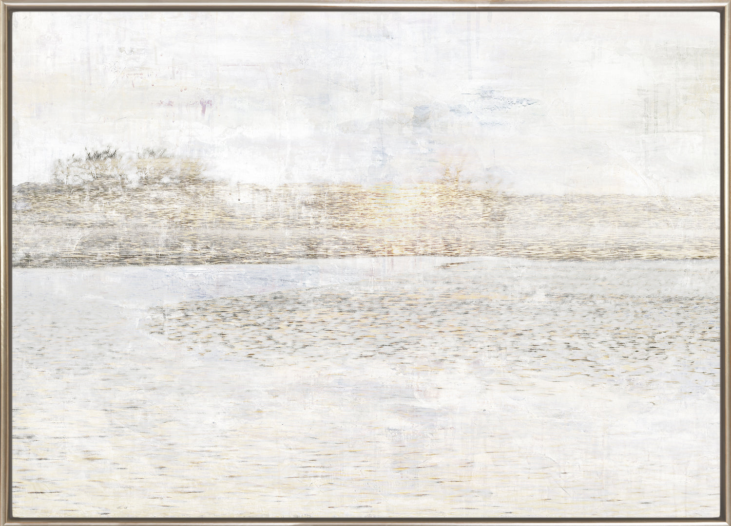 Sunlit Ripples II wall art featuring a serene landscape with soft colors and textured water.