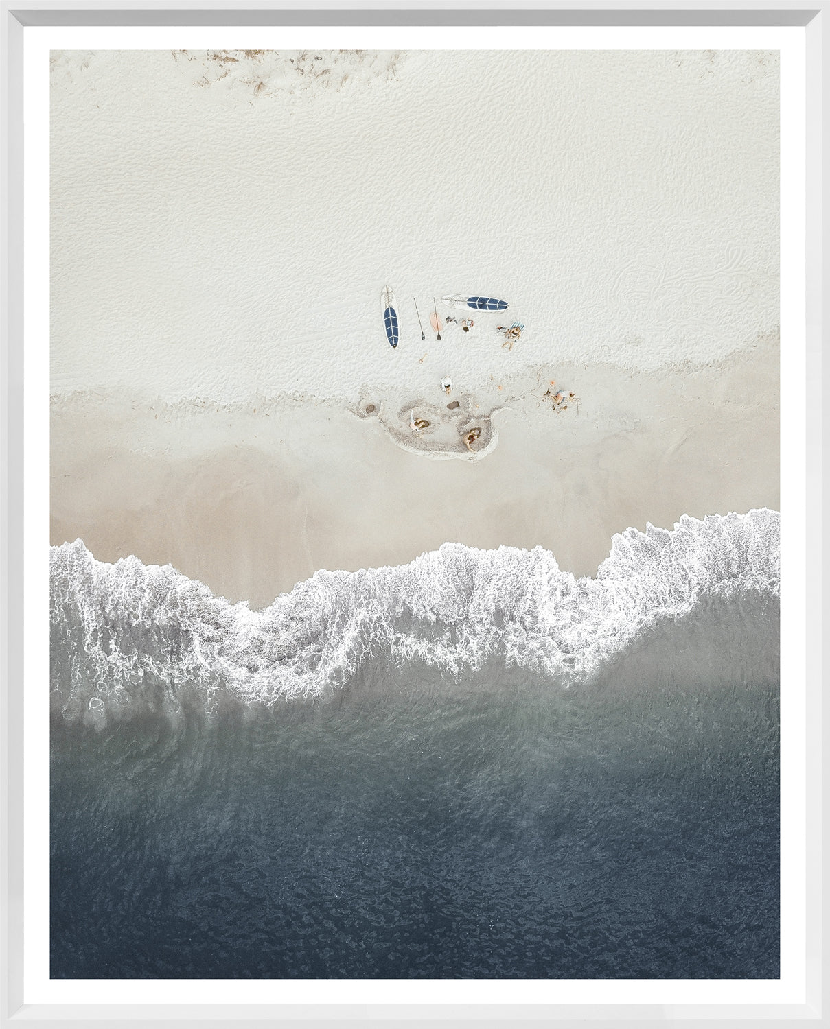 Beach Day wall art featuring an aerial view of a sandy beach and ocean waves.