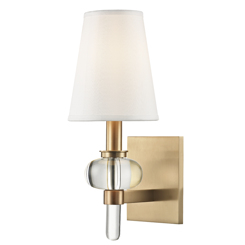 Luna Wall Sconce in aged brass — a Hudson Valley wall sconce for bathrooms, hallways, and living rooms at Laurie Yapp Home.