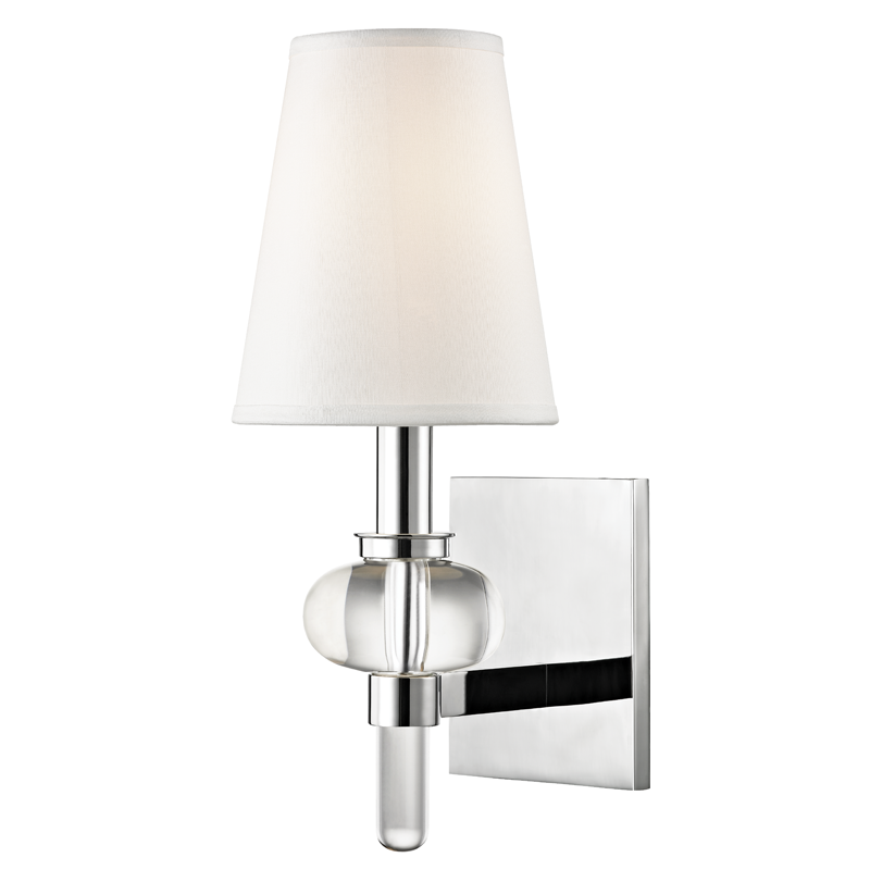 Luna Wall Sconce in polished chrome shown from a second angle to highlight the arm curve and shade silhouette.