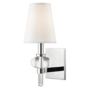 Luna Wall Sconce in polished chrome shown from a second angle to highlight the arm curve and shade silhouette.