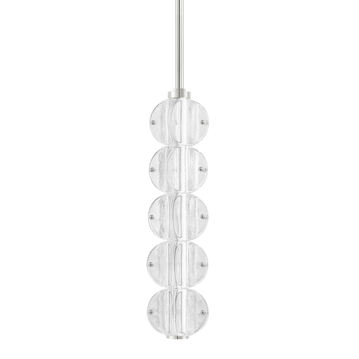 Lindley Pendant in polished nickel shown from a second angle to highlight the shade shape and metal detail.