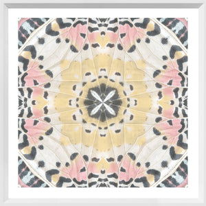 Wing Detail IV wall art featuring a symmetrical butterfly wing pattern in soft pastel colors.