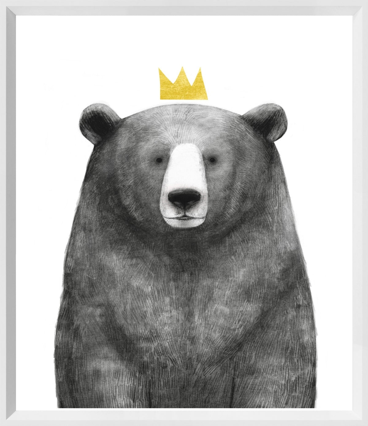 Royal Forester I wall art featuring a bear with a golden crown on a white background