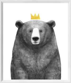 Royal Forester I wall art featuring a bear with a golden crown on a white background
