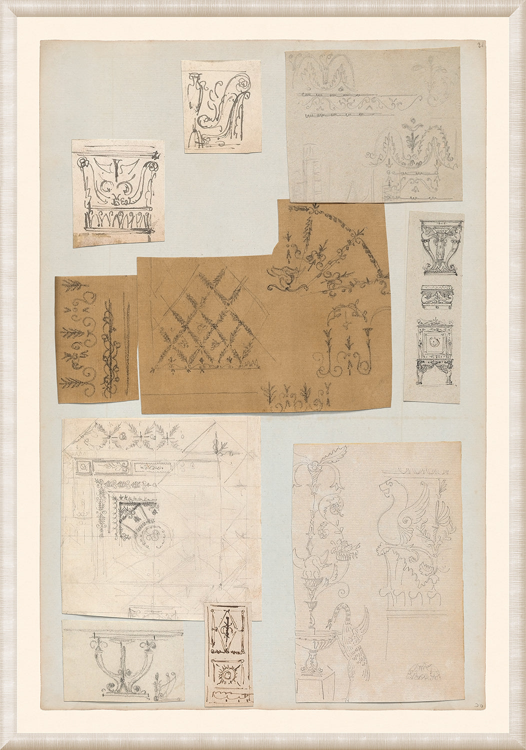 Pierre Fontaine Collection III wall art featuring various sketches and designs on textured paper.