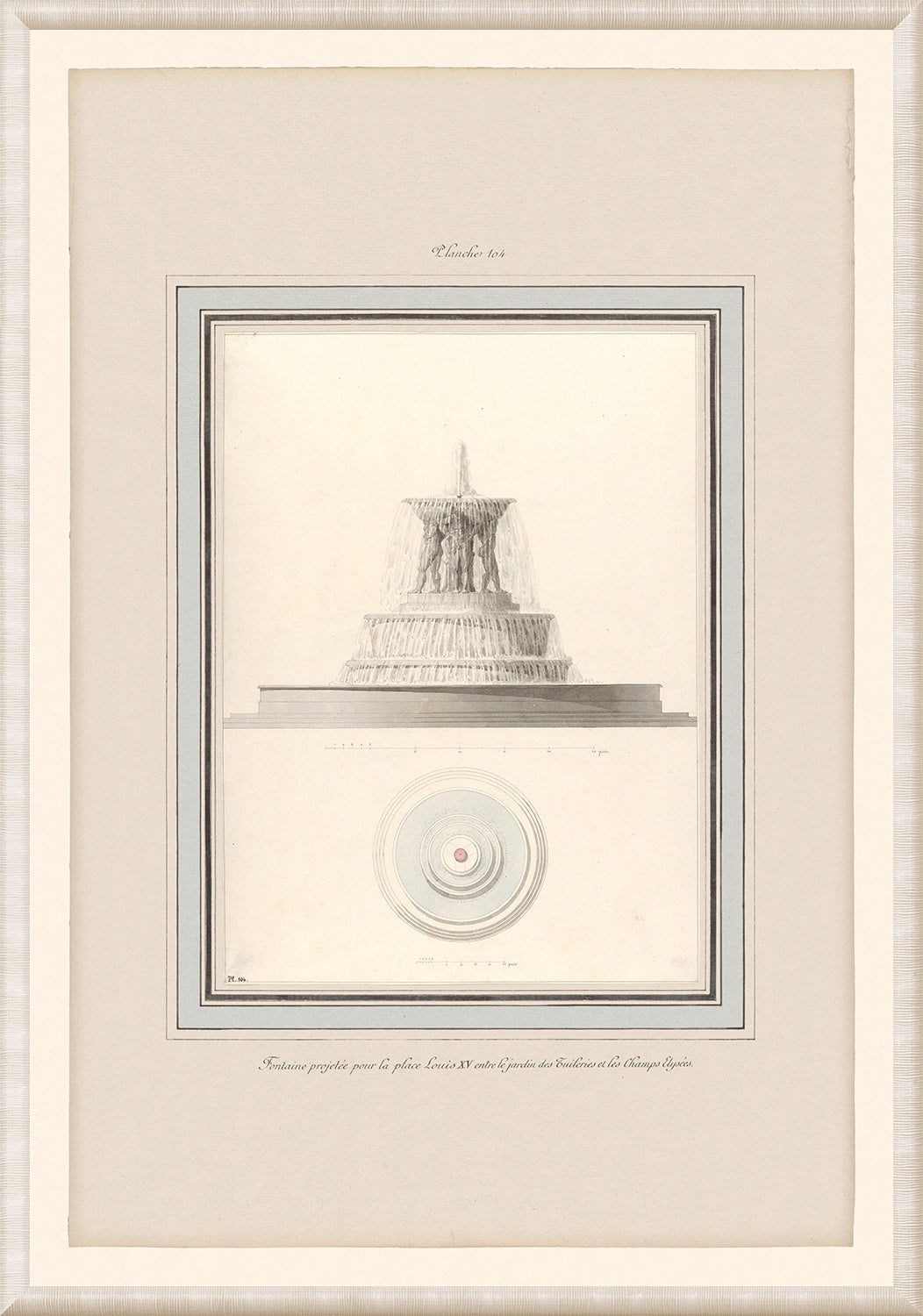 Pierre Fontaine Collection V wall art featuring a detailed fountain illustration with elegant framing.