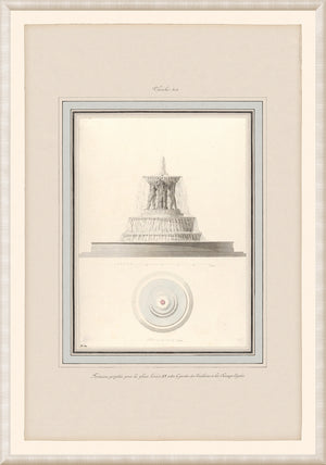 Pierre Fontaine Collection V wall art featuring a detailed fountain illustration with elegant framing.