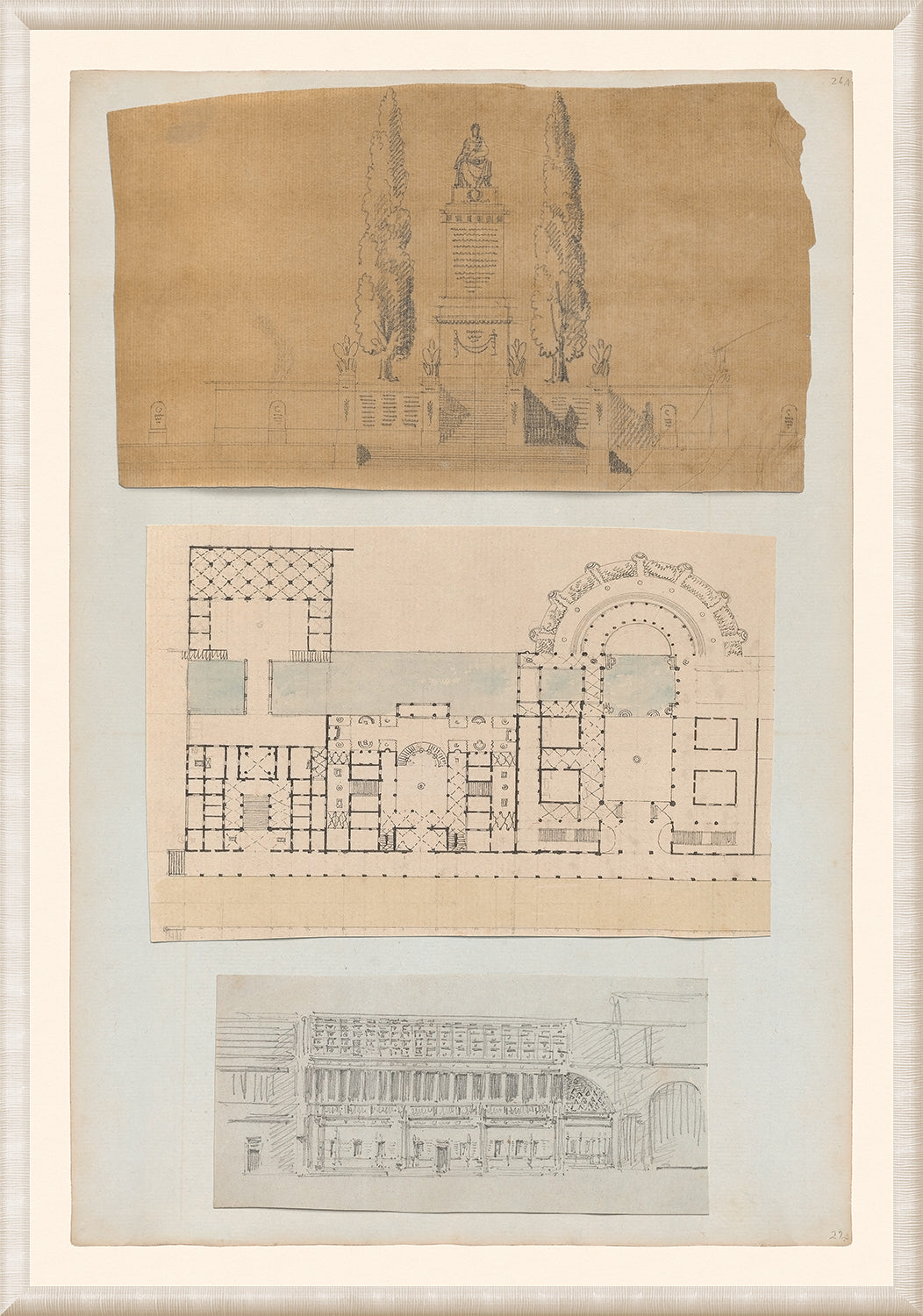 Pierre Fontaine Collection VII wall art featuring architectural sketches on layered paper