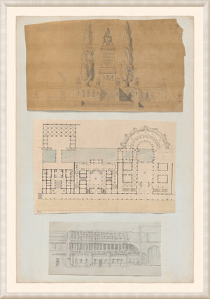Pierre Fontaine Collection VII wall art featuring architectural sketches on layered paper