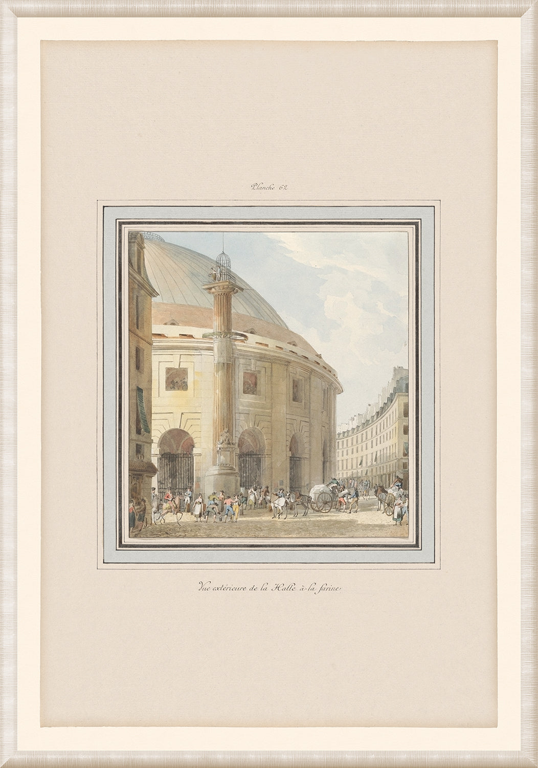 Pierre Fontaine Collection VIII wall art featuring a historical building with people and carriages.
